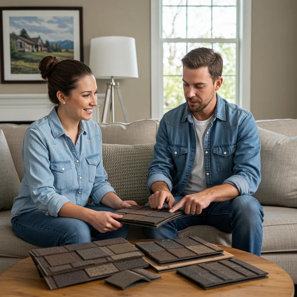 Homeowner discussing roofing options with a certified contractor in a living room