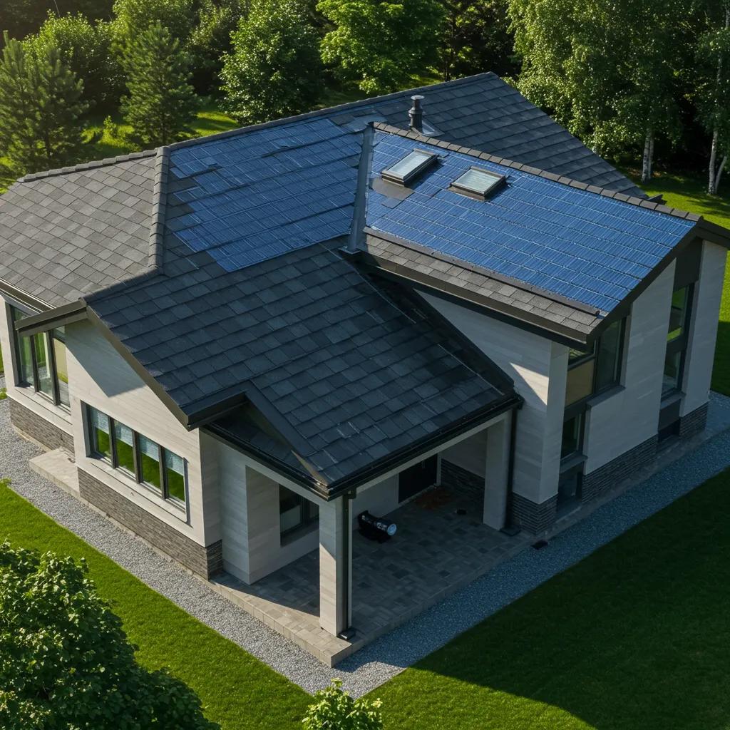 Modern home with energy-efficient roofing solutions and solar-reflective shingles